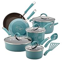 Rachael Ray Cucina Nonstick Cookware Pots and Pans Set, 12 Piece, Agave Blue Rachael Ray Cucina Nonstick Cookware Pots and Pans Set, 12 Piece, Agave Blue