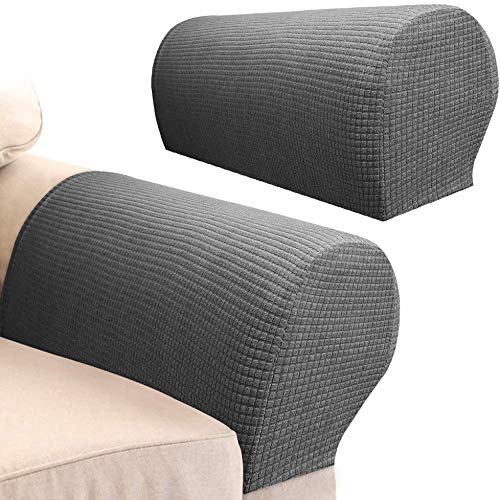 Sofa Armrest Protectors for Armchairs, Sofas, Non-Slip Armchair, 2PCS/Set Fleece Premium Armrest Covers Stretchy Chair Sofa Couch Arm Protector Stretch Fit (Grey)