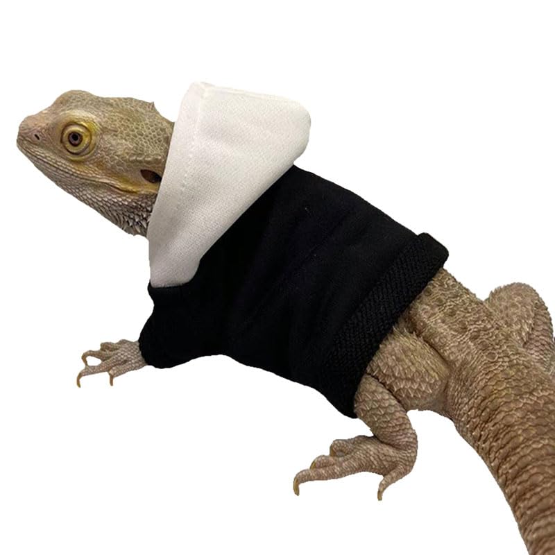 CQJ Lizard Clothes for Bearded Dragons Reptile Apparel Handmade Cotton Material Hoodies Gift for Lizard Small Animal Gecko Chameleon (Black and white)