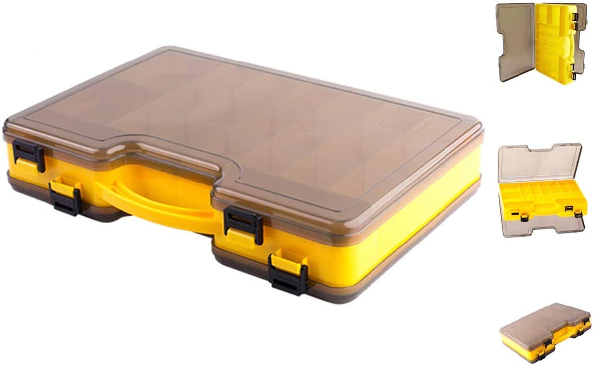 Double-Sided Fishing Lure Hook Tackle Box 44 Slots Plastic Clear Fishing Baits Small Accessories Case Jewelry Beads Earring Organizer Storage Container (Yellow)