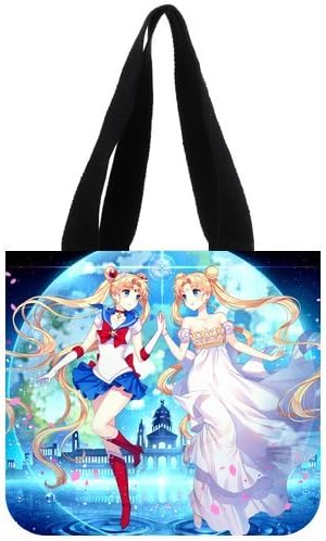 Anime Sexy Sailor Moon Custom Cotton Canvas Folding Reusable Grocery Shopping Tote Bag Carrier Bags Two Sides Printed 02