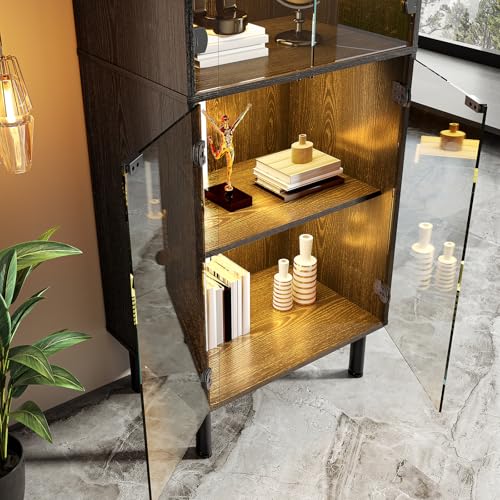 Simple Wisdom Vitrina,Vitrinas Exhibidor con Puertas de Cristal,Vitrinas Alta de Cristal con Luces LED,Vitrina para Coleccionables con 3 Estantes para Esquinero para Sala (Negro, 181X60 CM)