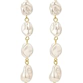 Baroque Pearl Earrings for Women Dainty 14k Gold Plated Pearl Drop Earrings Tiny Long Tassel pearl Chain Earrings Jewelry for Wedding Bridal Birthday
