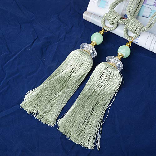 MXCELL Curtain Tiebacks Crystal Beaded Curtain Holdbacks Curtain Buckle Tassel Fringe Home Decorative 2pcs (Green) - Thumbnail 5