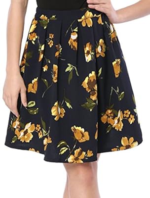 Allegra K Women's Pleated Detail A-Line Floral Skirt