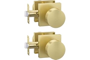 goldenwarm Passage Door Knob Gold, Zinc-Alloy Heavy Duty Closet Door Knob, Contemporary Brass Door Knob Passage, Brushed Gold Door Knob for Hallway(2 Pack)