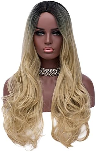 Aibelly 28” Synthetic Full Wig Middle Part Long Curly Wig Women Gradient Hair Wig Fashion Noble Women's Parting Heat Resistant Replacement
