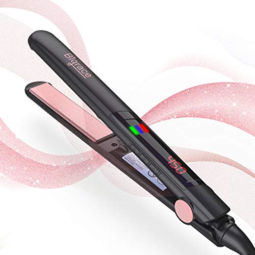 Flat Iron For Hair – Professional Hair Straightener with 2 in 1 Ceramic Tourmaline Plate & Dual Voltage, 11 Temperature Settings for All Hair Types, 10s Instant Heat, Auto Shut Off, 1 Inch