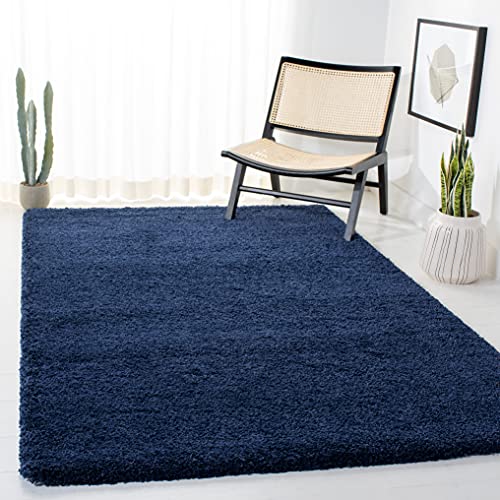 Safavieh Shaggy Indoor Woven Rectangle Area Rug, Milan Shag Collection, SG180, in Navy, 155 X 244 cm for Living Room, Bedroom or Any Indoor Space