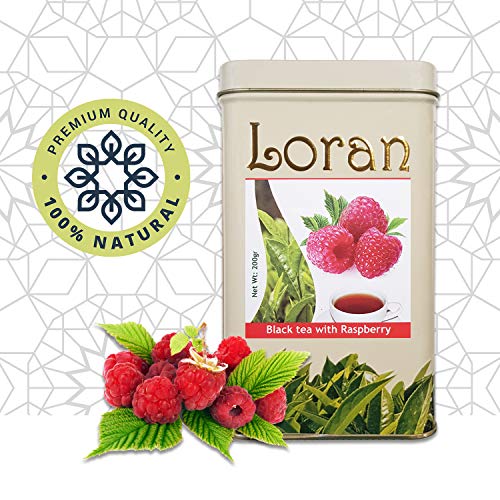 LORAN - Schwarzer Tee mit Himbeere, Premium Qualität, Ceylon Tee aus Sri Lanka, lose in Dose 200g, Himbeerstückchen… – Bild 3