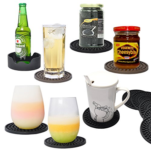image for Silicone Drink Coasters Set of 8-Deep Tray,Large 4.3 inches Size Prote