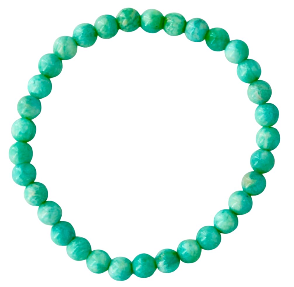 Taddart Minerals Green Amazonite Natural Gemstone Bracelet with 6 mm Balls on Elastic Nylon Thread - Handmade, 18 centimeters, Amazonite, Amazonite