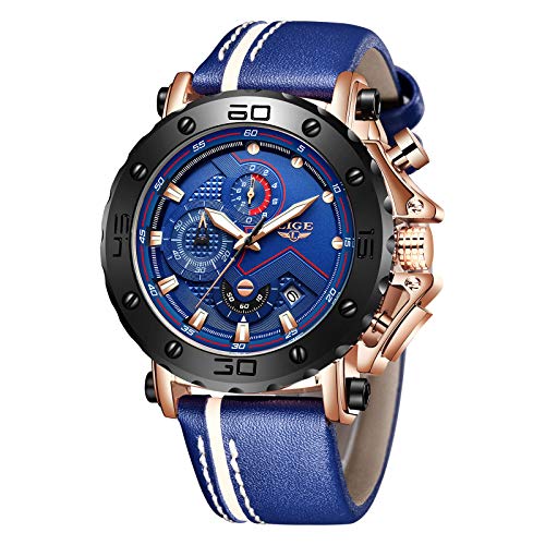 LIGE-Relojes-para-Hombre-Militares-Deportivos-Moda-Analogico-de-Cuarzo-Impermeable-Cronografo-Negro-Esfera-Grande-Piel-Reloj-de-Pulsera