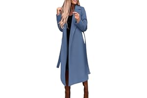 Women Wool Blend Pea Coats Winter Long Lapel Trench Coat Dressy Casual Overcoat Plus size Open Front Jacket with Belt