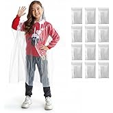 PulseRipple Kids Poncho - 12-Pack, One Size, Clear Ponchos with Hood for Kids, Disposable, Bulk Emergency Rain Cover for Children