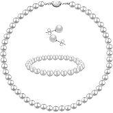 la luen Pearl Necklace Set for Women,8mm Round Shell pearls Necklace Bracelet Earrings Jewelry for Mom Wife