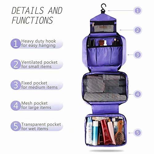 6.8L Hanging Toiletry Bag for Women, Toiletry Bag Organizer with 4 Compartments, Cosmetic Bag for Girls, Foldable Bathroom Kit, Portable and Waterproof Compact Travel Bag.(Purple) 4 6.8L Hanging Toiletry Bag for Women, Toiletry Bag Organizer with 4 Compartments, Cosmetic Bag for Girls, Foldable Bathroom Kit, Portable and Waterproof Compact Travel Bag.(Purple)