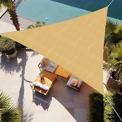 Dsocool Triangle Sun Shade Sails Outdoor Large - Sun Protection Sunshades UV Block Shade Canopy, Heavy Duty Permeable 185GSM Patio Shades for Backyard, Deck and Lawn, Beige (3.5×3.5×3.5M)