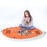 Play Mat Bag 2 in 1 – Durable100% Cotton Canvas 60inch (Orange) Large Play Mat and Storage Bag Drawstring for Lego/Magnetic Building/Blocks Convenient Fast Neat Portable