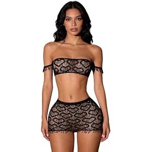 ADSEXY Sexy Lingerie for Women Two Piece High-elastic Fishnet Lingerie | Sheer Mesh Bodysuit See Through Lingerie For Women I