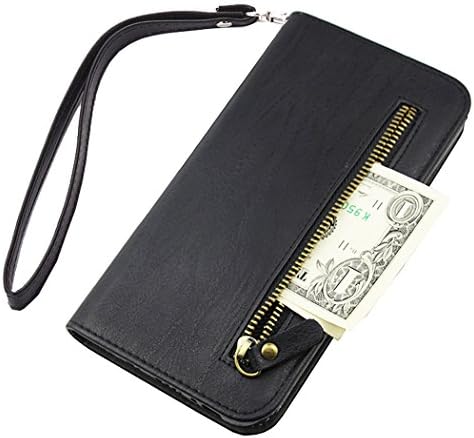 iPhone 7 Plus wallet Case, WOOZU Hidden iphone7 Plus Wallet Case [Folio][Flip][Wrist Strap] with Stand Feature and Card Holder for Apple iPhone 7 Plus 5.5"inch,with Zipper Cash Purse Slot Pocket