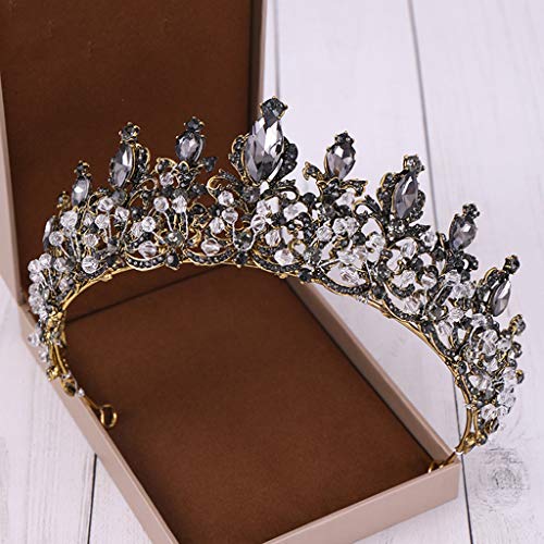 BCDshop Women's Luxury Elegant Tiara Headband Crown Full Diamond Black Zircon Flower Headdress Wedding Party Headpiece (Black)