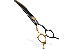 FOGOSP Curved Chunkers Shears Dog Grooming 7.5 in Black & Gold Two Color Professional Curved Thinning Shears for Dog Grooming 35 Teeth Japan 440C 62HRC