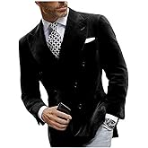 Mi Bo Tong Mens Double Breasted Velvet Blazer Peak Lapel Dinner Jacket for Men Prom Party Coat