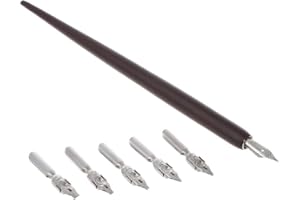 Wood English Calligraphy Pen Copperplate Script Oblique Dip Pen Holder + 5 Nib Clever Design