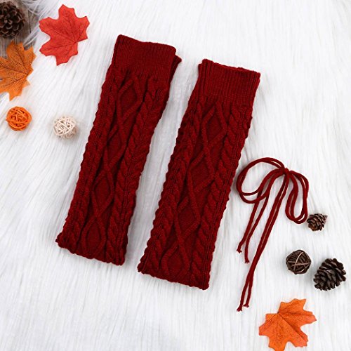 Binmer(TM)Winter Outdoor Fashion Warm Cable Knit Leg Warmers Foot Glove (Wine)