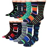 Frenchic Men's Premium Cotton Blend Colorful Patterned Dress Socks (12 Pairs) (DS-1)