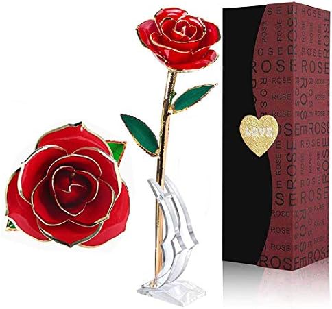 LOVLO 24k Gold Dipped Rose - Gold Plated Rose Everlasting Long Stem Real Forever Rose Exquisite Holder，Romantic Gift for Valentine's Day， Best for Her Anniversary and Mother's Day