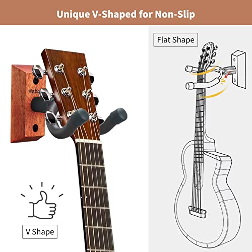 Neboic 3 Pack Guitar Wall Mount, Wood Guitar Wall Hanger, Guitar Hook