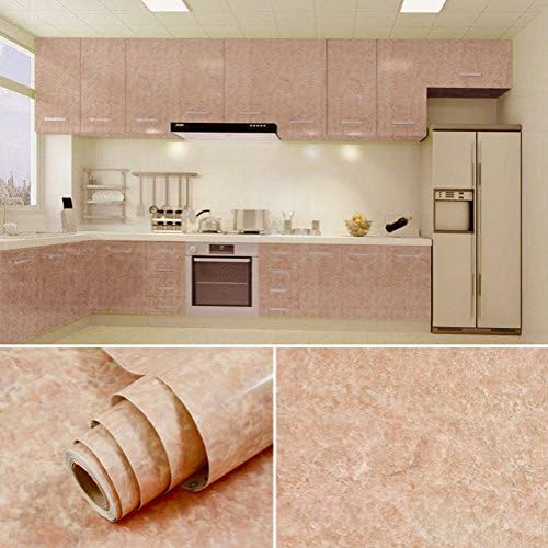 Temall Light Orange Look Marble Effect Contact Paper Self Adhesive Pre-pasted Wallpaper Wall sticker 24''x79''