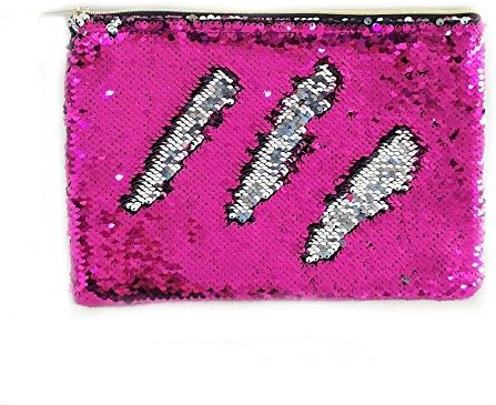 FanRich Ladies Fashion Double Color Sequin Clutch Handbag Coin Cards Holder Purse Wallet Pouch (Rose Red-Silver)