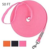 Hi Kiss Dog/Puppy Obedience Recall Training Agility Lead - 15ft 20ft 30ft 50ft 100ft Training Leash - Great for Training, Play, Camping, or Backyard - Pink 50ft