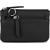 ili New York Leather Mini Compact Coin Purse - Black | Genuine Leather Pouch with Key Ring &amp; RFID Protection, Used for Coins, Keys and Cards, Ideal for Travel and Everyday Carry