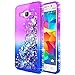 Galaxy Grand Prime Case, J2 Prime with Tempered Glass Screen Protector for Girls Kids Women, NageBee Glitter Liquid Bling Floating Waterfall Cute Case for Samsung Galaxy J2 Prime (G530) -Purple/Blue