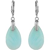 ARTISANJEWELS 925 Sterling Silver Dangle Earrings, Genuine Sky Blue Amazonite Gemstone, Handmade Boho Jewelry for Women, Chakra Healing Crystals, Christmas Day Gift