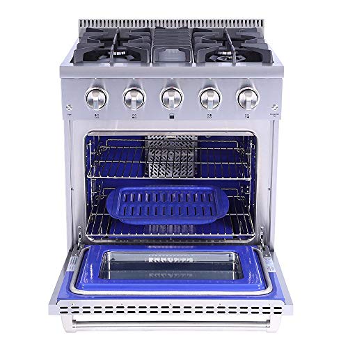 Thor Kitchen HRG3080U 30" Freestanding Professional Style Gas Range with 4.2 cu. ft. Oven, 4 Burners, Convection Fan, Cast Iron Grates, and Blue Porcelain Oven Interior, in Stainless Steel - Thumbnail 3