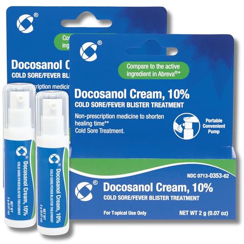 Cosette Cold Sore/Fever Blister Treatment for Face or Lips with Docosanol Cream, 10% - Treatment Cream for Cold Sore/Fever Blister - 0.07 oz Pump Bottle (2)