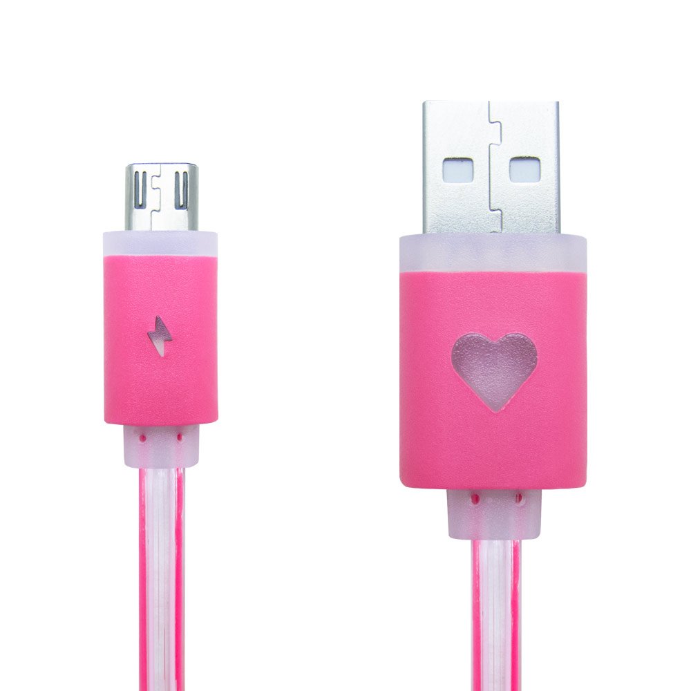 Creev MU-200L Premium High Speed ??Micro USB vers USB Data Sync Câble avec un design plat et éclairage à LED pour Smartphones et tablettes Android 1 mètre (Rose)