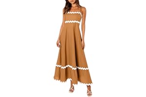 GENERIC Maxi Dress for Women 2024 Summer Sleeveless Square Neck Spaghetti Strap Vacation Beach Dresses A Line Flowy Swing Sundresses