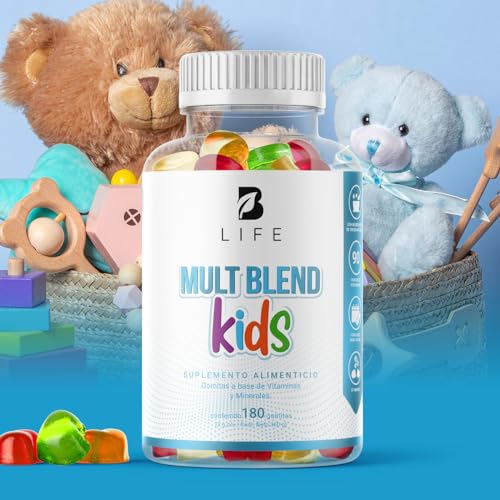B Life Company Mult Blend Kids Gummies 180 gomitas SIN AZÚCAR añadida. Ingredientes naturales: Vitaminas y Minerales. Mult Blend Kids.