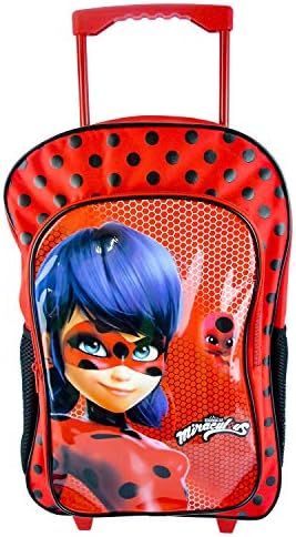Children's TV Character Kids Boys Girls Wheeled Cabin Hand Luggage Small Trolley Travel Bag (1 x Miraculous Lady Bug Backpack Trolley - Design 1)