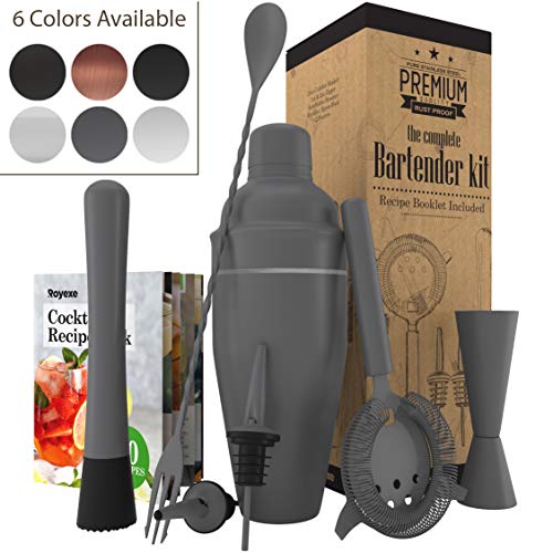 All-inclusive Bar Set | Professional Home Bartender Cocktail Shaker Set | Includes a Recipe Book & All Necessary Bar Tools and Accessories | Impressive Gift for Men! (Matte Grey) - Thumbnail 5