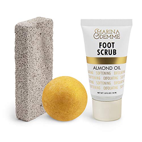 Marina & Demme Foot Care Kit, Exfoliating Sponge Foot Callus Remover, Foot Scrub and Bath Bomb, Perfect Holiday Gift Set