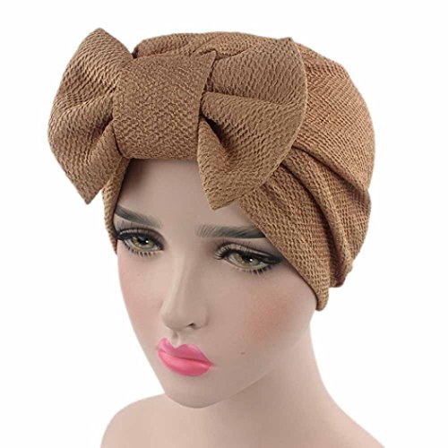 HOT!Bow Casual Head Wrap Cap ,BeautyVan Adult Women Bow Cancer Chemo Hat Beanie Scarf Turban Head Wrap Cap,Multiple Colors Available (Khaki)