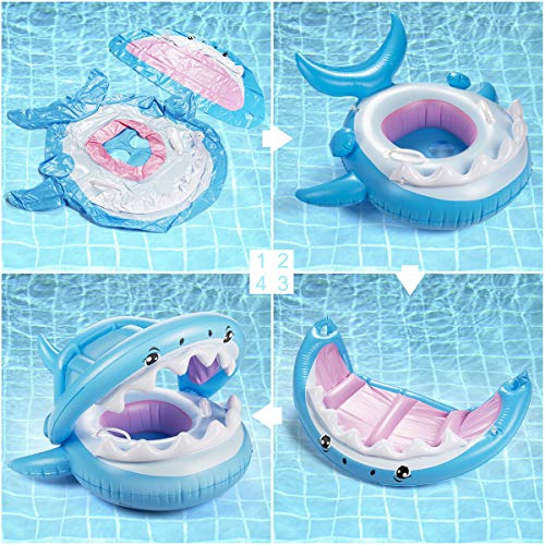 PALADOU Baby Swimming Pool Float with Canopy for Kids Aged 9-36 Months Fun on The Water, Baby Swim Floaties Shark Ring Boat Floating
