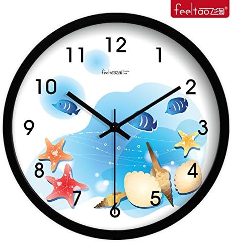 CGGHY 12 Inch Creative Cartoon Small Fish Wall Clock Mute Children'S Room Watch Metal Black Box